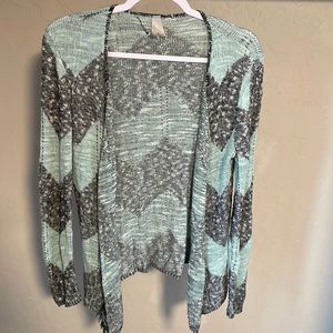 Blue and Grey Chevron Knit Cardigan